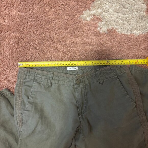 VTG Old Navy 100% Linen Capri Pants Women's 2 Y2K Olive Green Cropped Low Waist - Picture 4 of 6